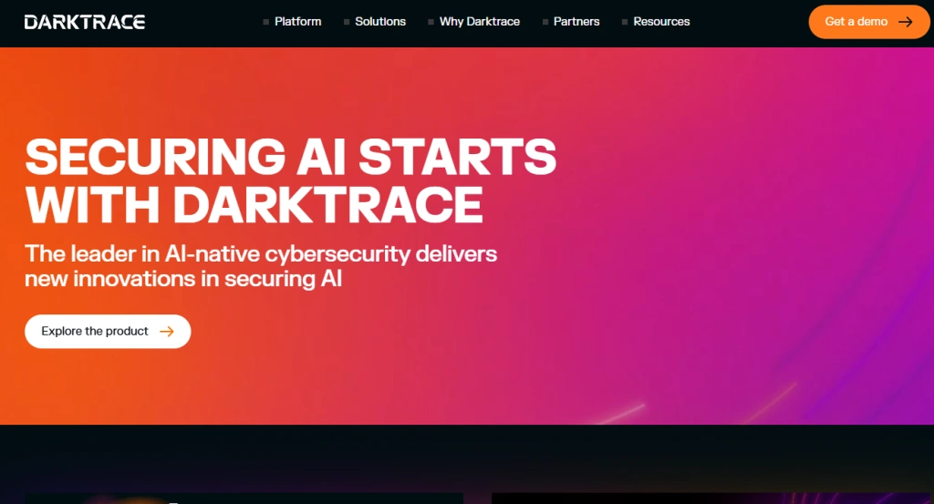 Screenshot of homepage of Darktrace by NogenTech