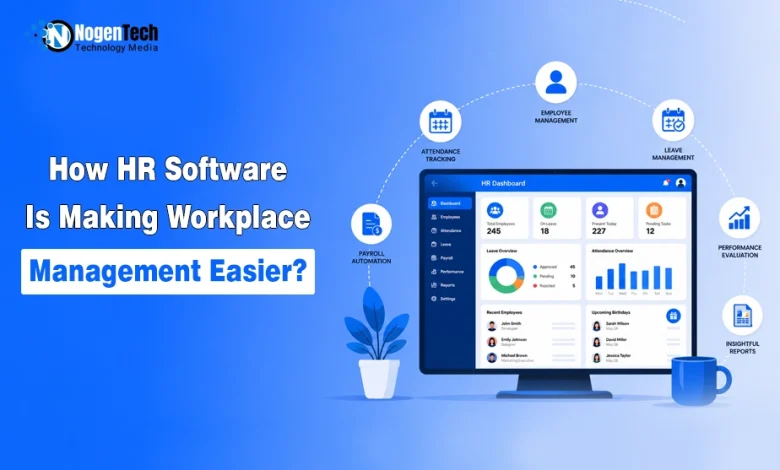 How HR Software Makes Workplace Management Easier guide banner for NogenTech.