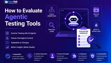 How to Evaluate Agentic Testing Tools guide infographic for NogenTech.