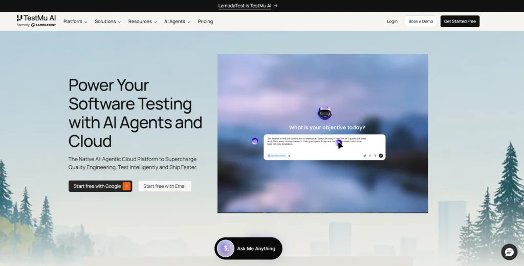Screenshot of TestMu AI's KaneAI homepage