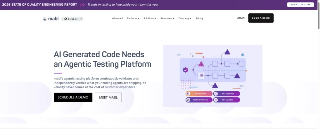 Screenshot of Mabl homepage