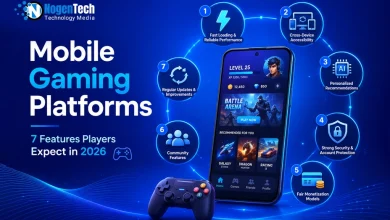 Mobile Gaming Platforms 7 features players expect in 2026 infographic for NogenTech.