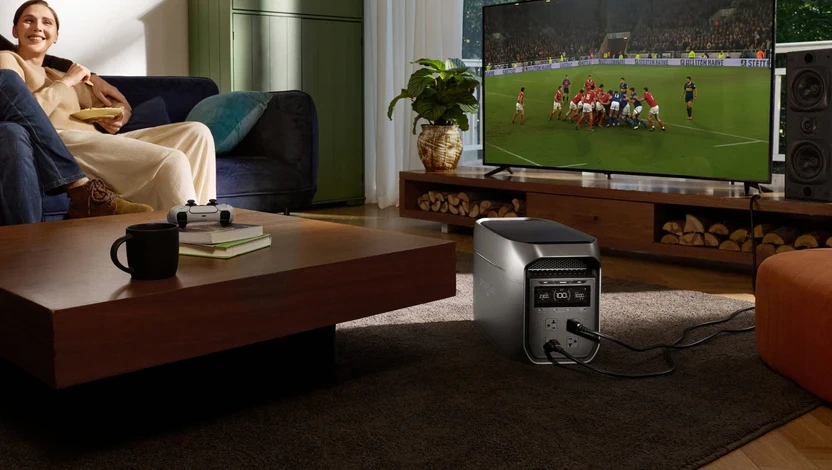 Safe indoor use of a portable power station powering a television and household electronics during a power outage.