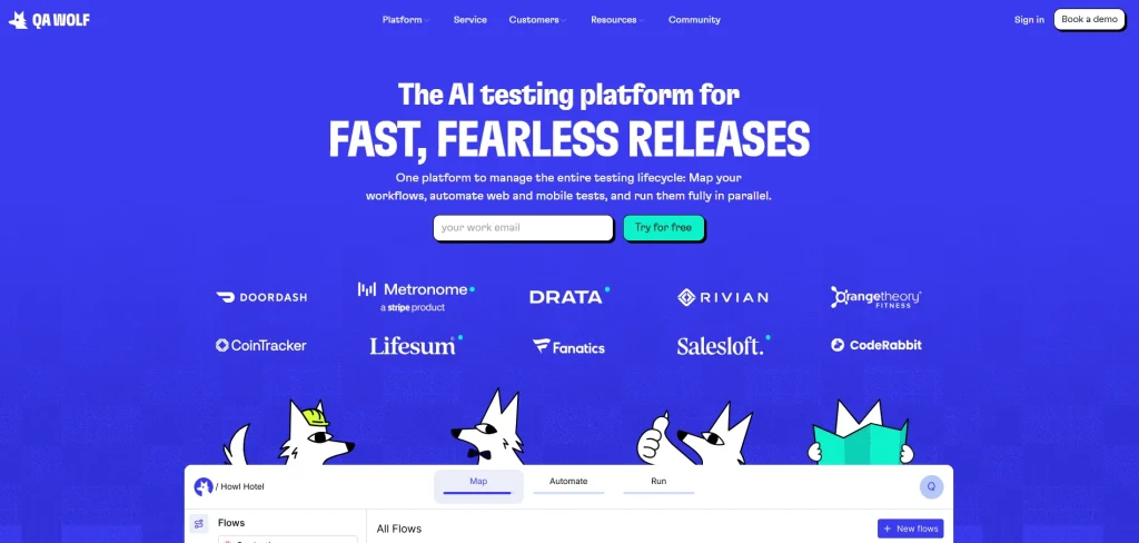 Screenshot of QA Wolf homepage