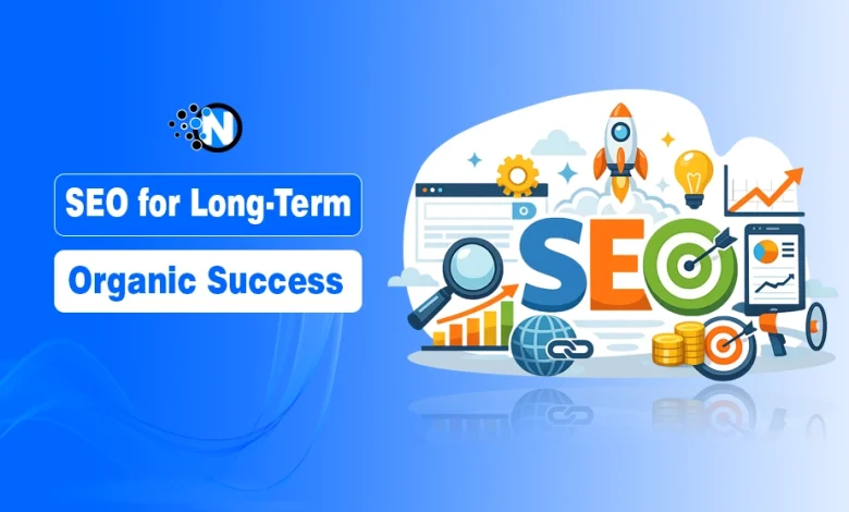 SEO vector with growth icons