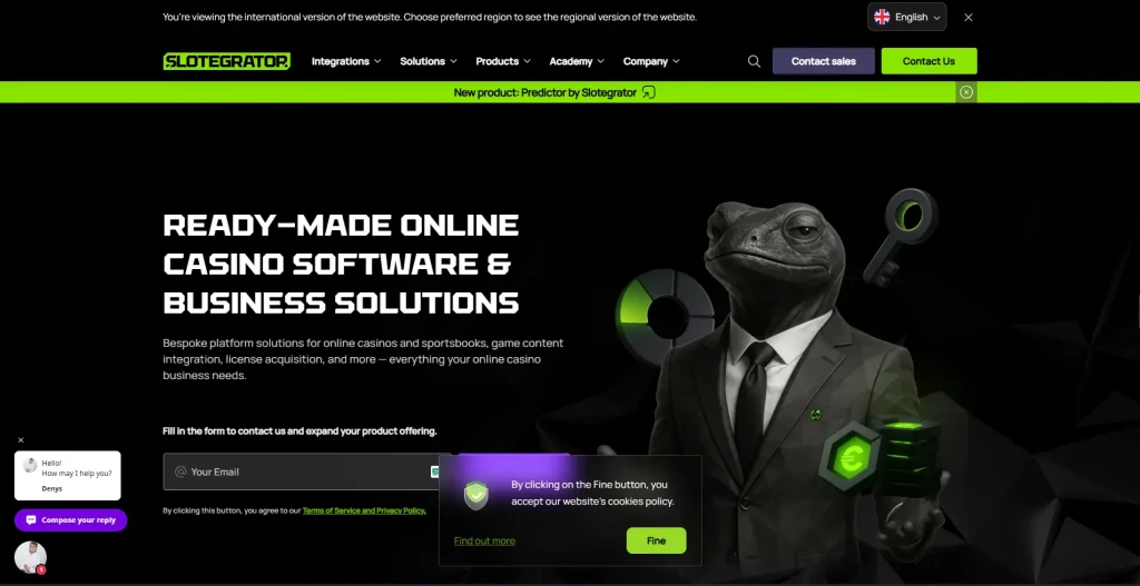 Screenshot of Slotegrator homepage by NogenTech