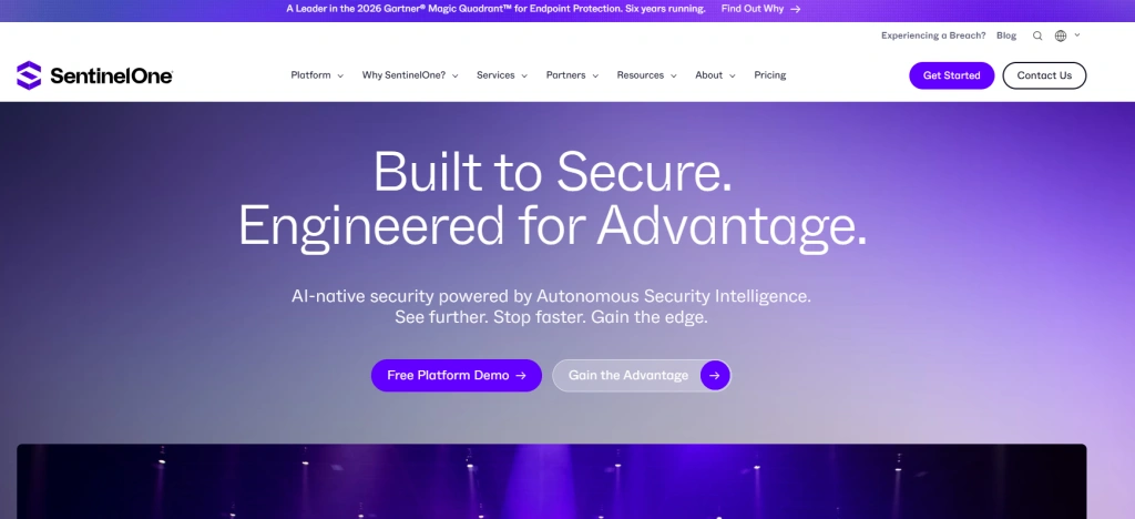 Screenshot of homepage of SentinelOne by NogenTech