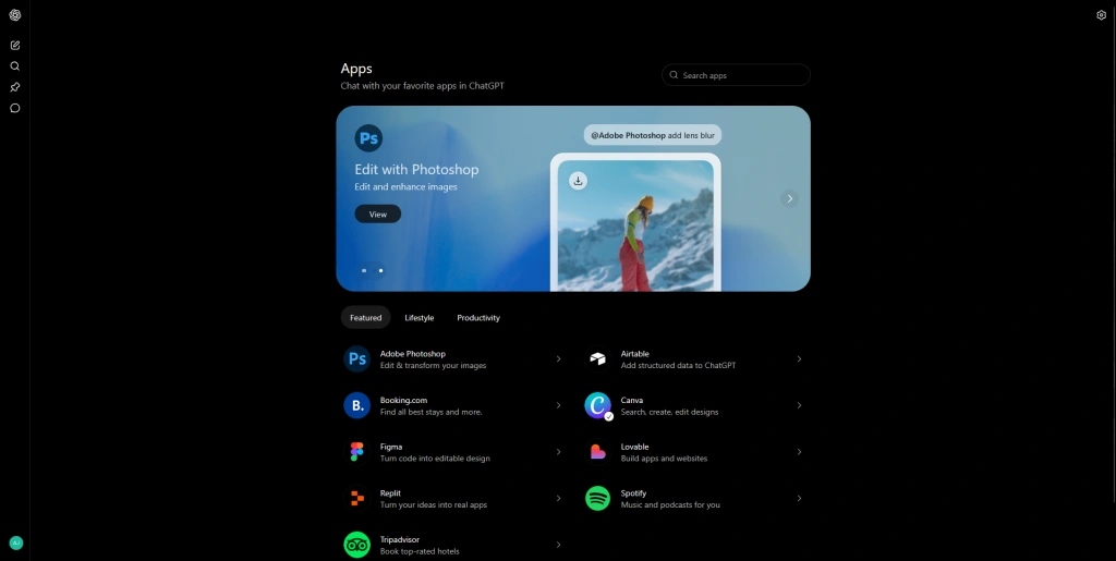 Screenshot of Apps section page by NogenTech