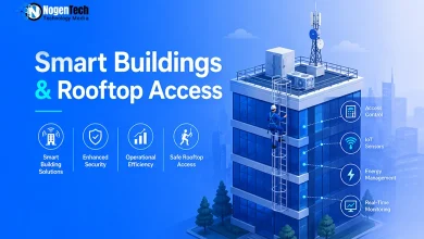 Smart Buildings and Rooftop Access features illustration for NogenTech.