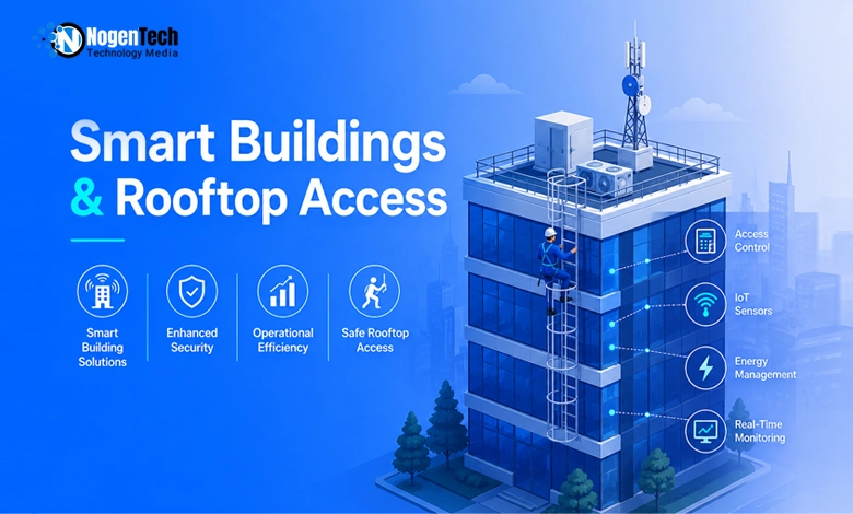 Smart Buildings and Rooftop Access features illustration for NogenTech.