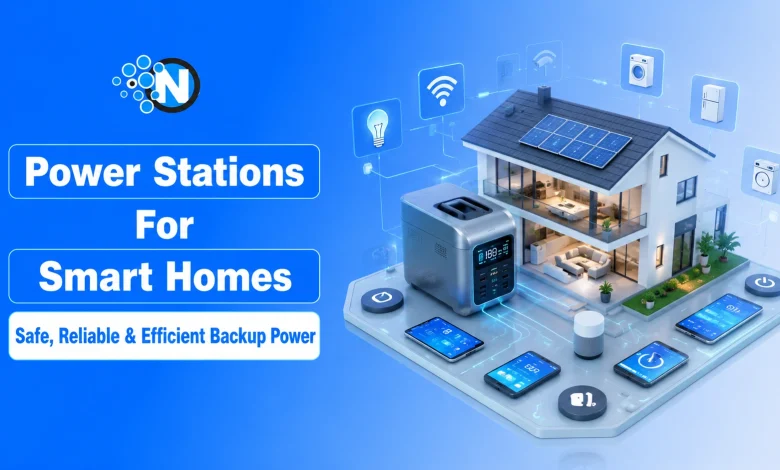 Modern smart home with a portable power station providing safe indoor backup power and connected smart devices.