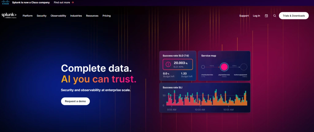Screenshot of homepage of Splunk by NogenTech