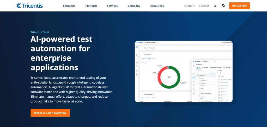 Screenshot of Tricentis Tosca homepage