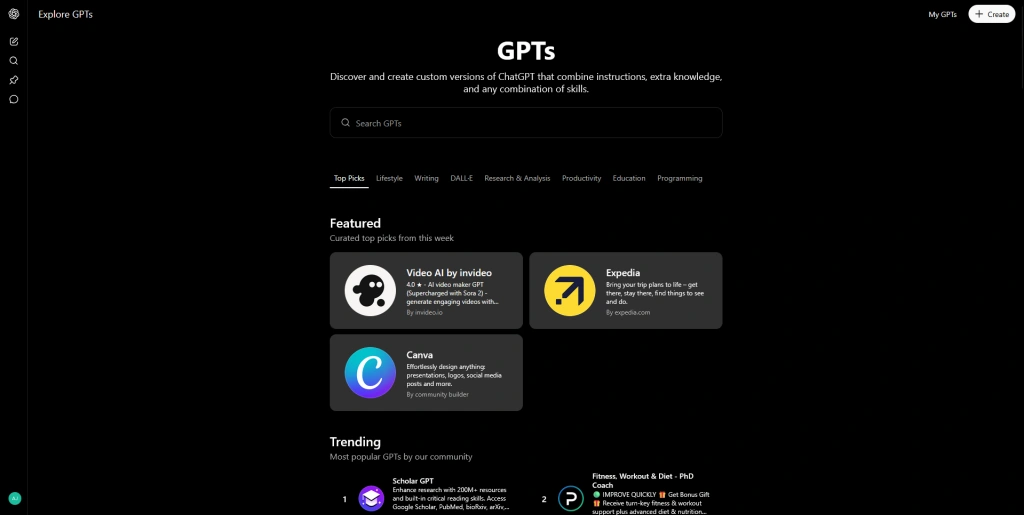 Screenshot of visiting the GPT Store (GPTs) on ChatGPT by NogenTech