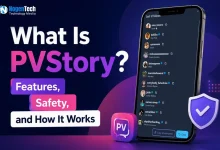 A smartphone showing public Instagram profile data next to private browsing icons on a social media guide banner for nogentech.org.