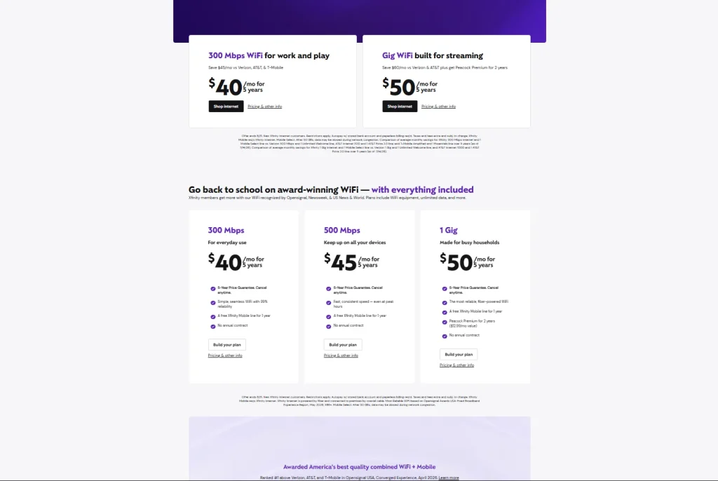 Screenshot of Xfinity Internet Plans by NogenTech