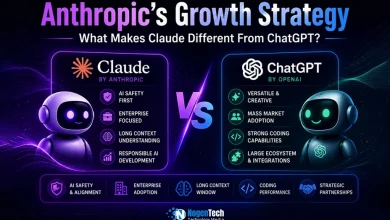 Side-by-side comparison graphics for Claude by Anthropic and ChatGPT by OpenAI on an AI tech banner for nogentech.org.