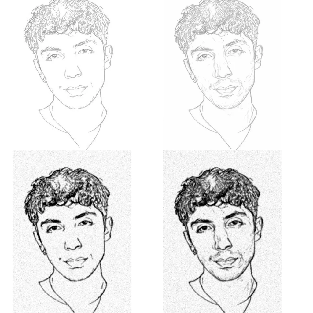 Picture of four output styles from the same input photo by Nogntech in generative AI workflow