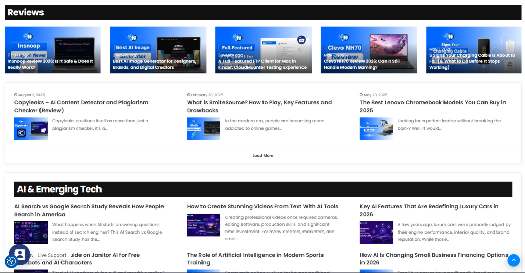 Homepage of NogenTech shoowing site structure