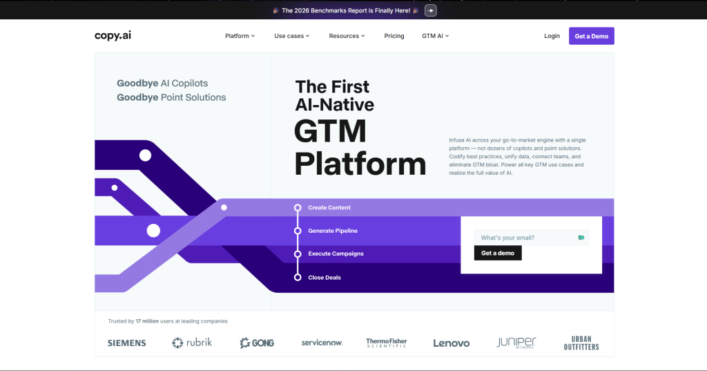 Screenshot of Copy AI homepage