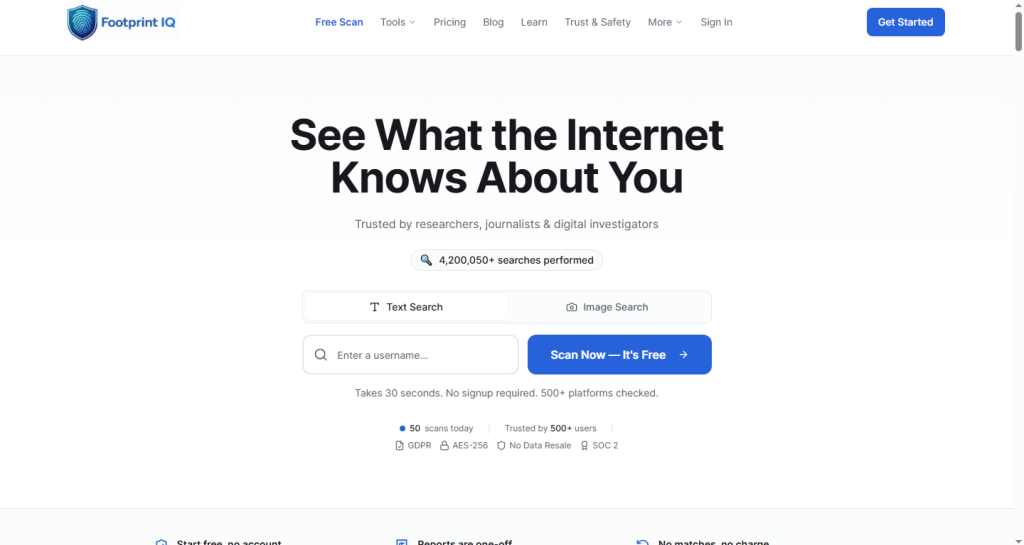 Screenshot of Footprint IQ home page screesnhot
