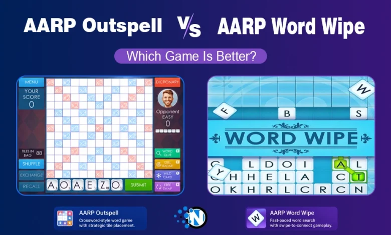 AARP Outspell vs AARP Word Wipe game comparison banner for NogenTech.