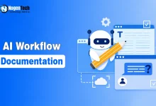 AI Workflow Documentation illustration showing an AI assistant automating business workflows and digital process documentation.