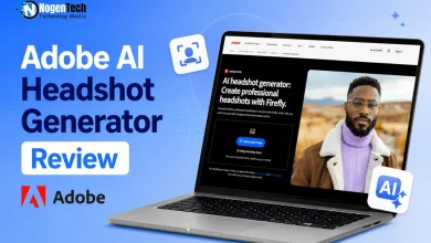 Adobe AI headshot generator interface review banner for NogenTech.