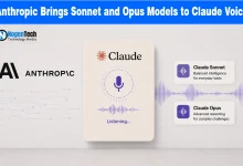 Visual representation of Anthropic's Claude Voice interface with Sonnet and Opus options.