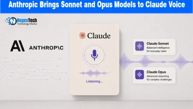 Visual representation of Anthropic's Claude Voice interface with Sonnet and Opus options.