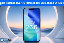 iPhone displaying iOS 26.6 on screen inside a circular frame.
