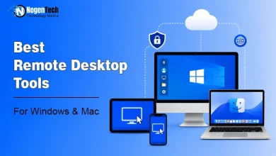 Illustration comparing the best remote desktop tools for Windows and Mac, including Microsoft Remote Desktop, AnyDesk, TeamViewer, UltraViewer, Apple Remote Desktop, Screens, and Jump Desktop.