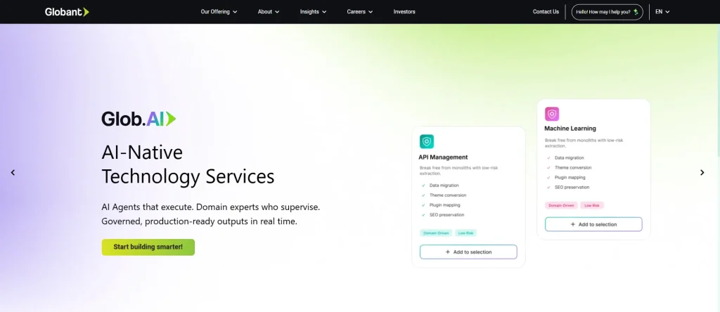 Screenshot of Globant homepage
