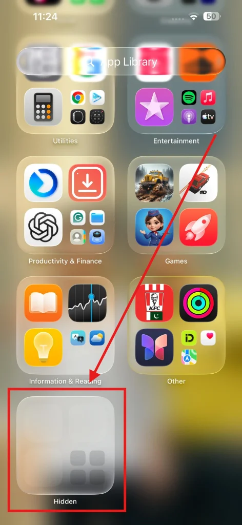 Screenshot of iPhone's Hidden Folder Feature by NogenTech
