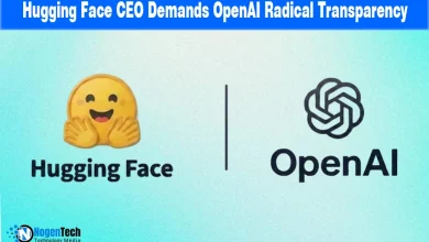 Hugging Face logo emoji next to OpenAI logo separated by a line on a light blue background.