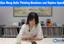 AI researcher Lilian Weng sitting at a desk with a white mug and phone.