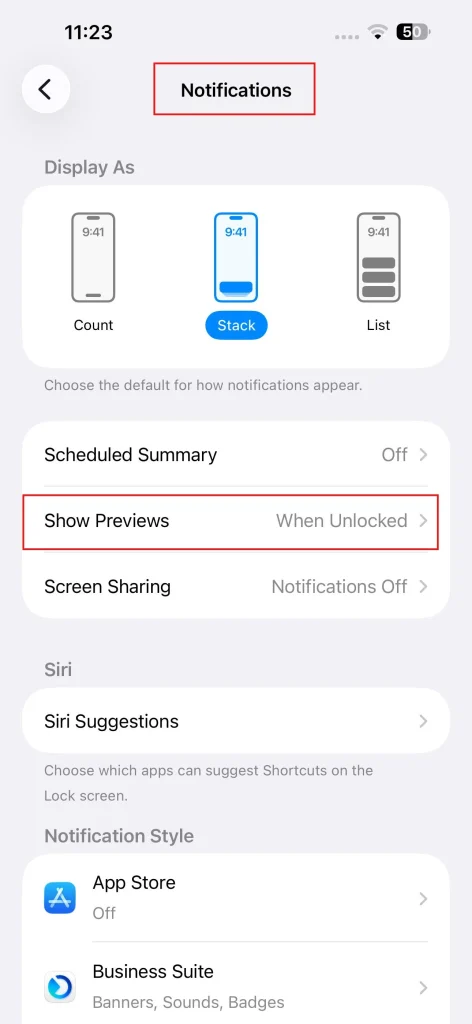Screenshot of iPhone's Notification Settings by NogenTech