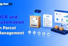 Infographic illustrating OCR technology and automated workflows in parcel management.