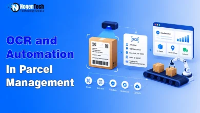 Infographic illustrating OCR technology and automated workflows in parcel management.