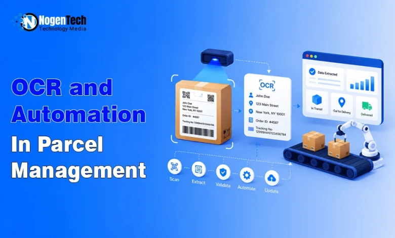 Infographic illustrating OCR technology and automated workflows in parcel management.