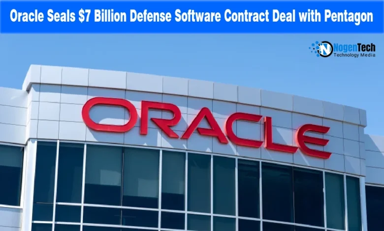 Large red Oracle logo displayed on the exterior facade of a modern corporate building.