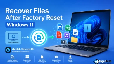 Recover Files After Factory Reset Windows 11 iToolab RecoverGo guide banner for NogenTech.