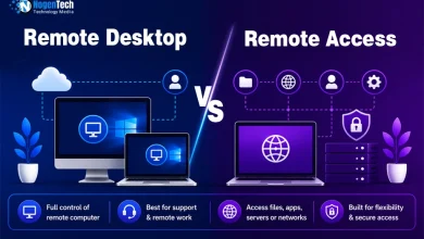 Remote Desktop vs Remote Access comparison banner for NogenTech.