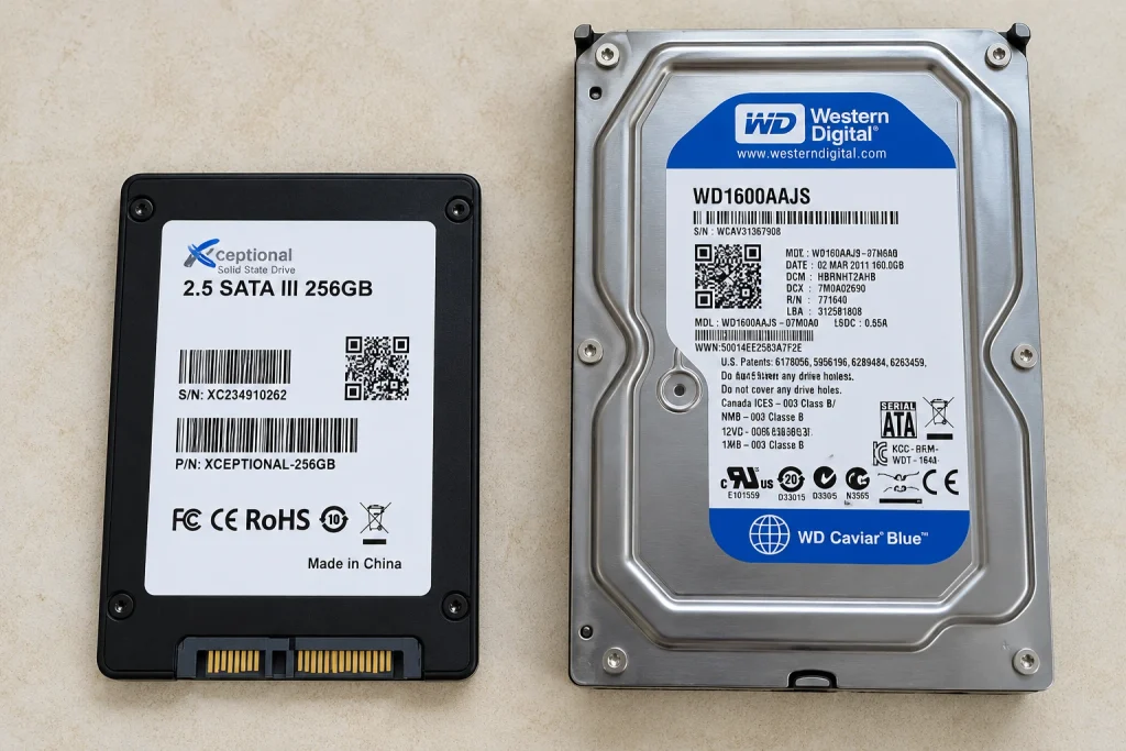 SSD and HDD Side by Side. Image Edited using ChatGPT just for Clarity however the products are genuine so image credit goes to NogenTech as well