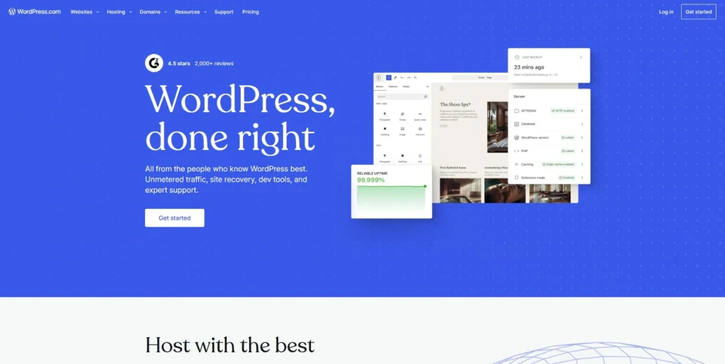 Screenshot of Wordpress homescreen
