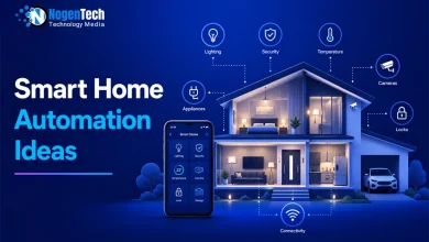 Modern smart home with automated lighting, smart door lock, thermostat, and voice-controlled devices for everyday convenience in 2026.
