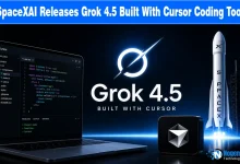 SpaceXAI Grok 4.5 built with Cursor coding tool announcement banner for NogenTech.