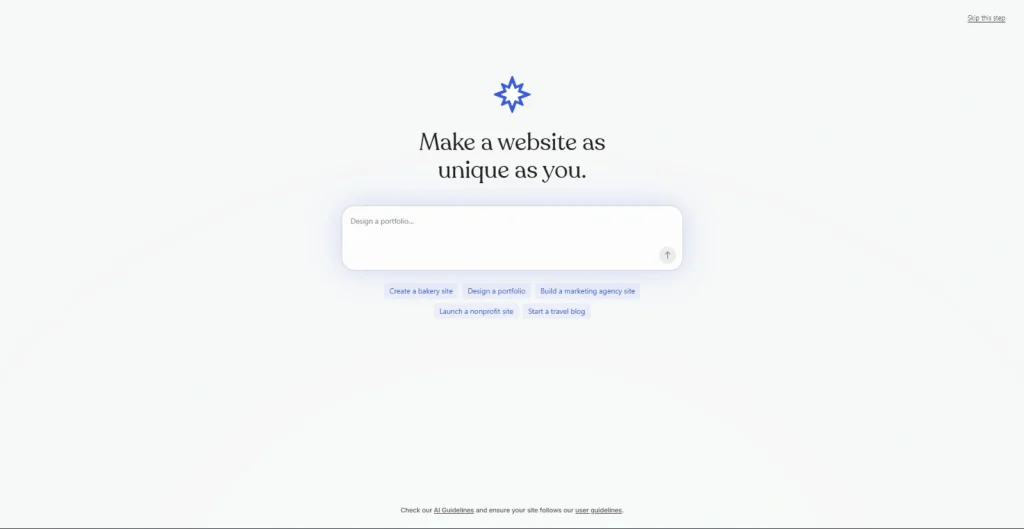 Step 1 of creating a website on wordpress