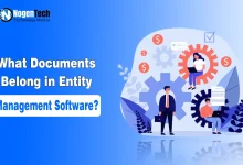Illustration showing entity management software for organizing legal entity documents, compliance records, and corporate governance files.