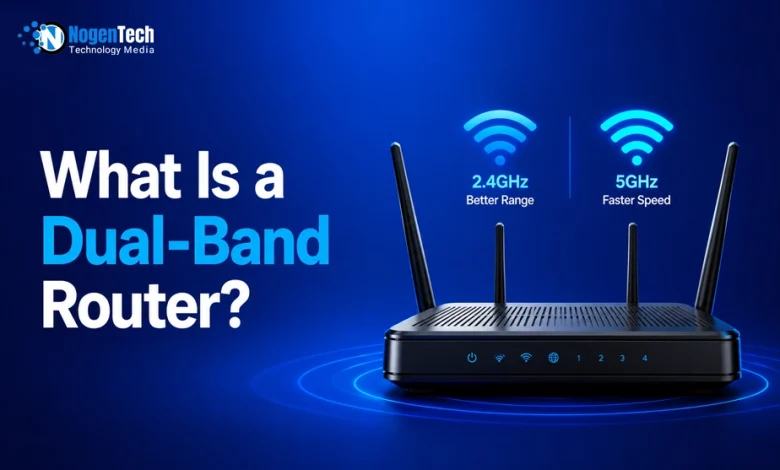 What Is a Dual-Band Router networking guide banner for NogenTech.